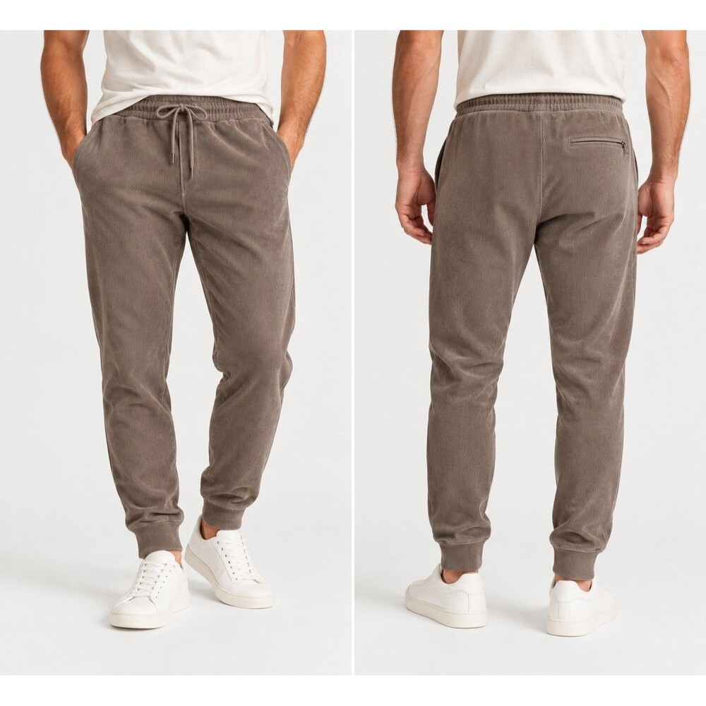 REISS Kaiden Joggers Mens M Brown Corduroy Velour Drawstring Lounge Pants